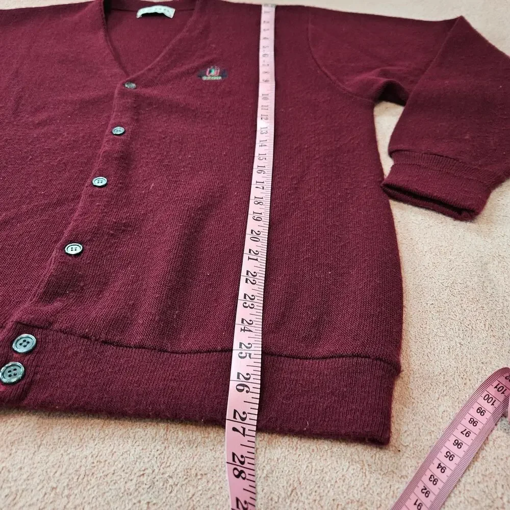 Vintage Izod Men's Burgundy V-Neck Button Cardigan Sweater Made in USA XL